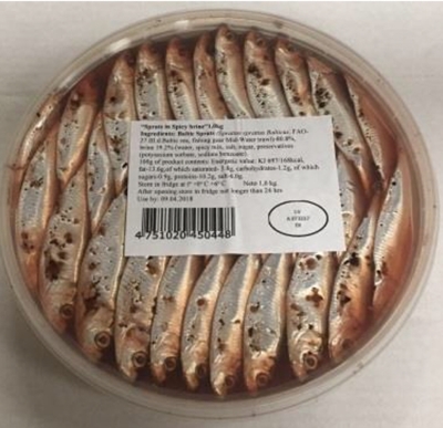 Picture of IRBE - Sprats in spicy sauce 1kg (box*6) (bretlinas garsvielu salijuma 1kg)