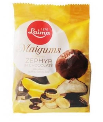 Picture of LAIMA - MAIGUMS banana zephyr in chocolate 200g (In box 10)