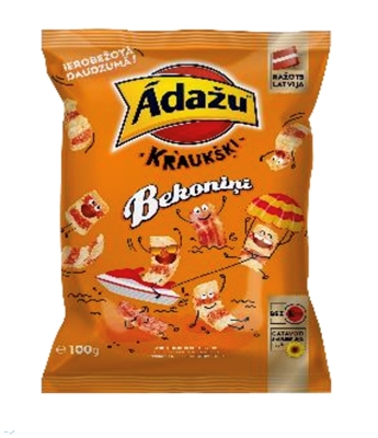 Picture of ADAZU - Corn snacks Krauskigie Becon crisps 100g ADAZU - Chips Lime and black pepper 150g ADAZU - Chips summer Vegetables and cheese  150g (box*18)