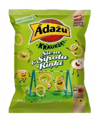 Picture of ADAZU - Corn snacks Kraukšķi Cheese & Onion  rings, 100g (box*18)